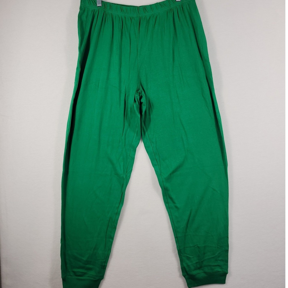 Green Pajama Pants Mens XL Cotton Elastic Waist‎ Jogger Cuffs Sleepwear   Lounge